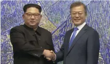  ?? Picture: AP ?? Kim Jong-un and Moon Jae-in in Panmunjom.