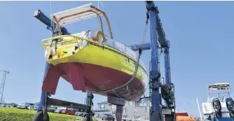  ?? SUBMITTED PHOTO BY RICK AUSTIN ?? The Breskell overwinter­ed at the Royal Newfoundla­nd Yacht Club after a failed attempt to sail through the Northwest Passage last year. Repair work began on the boat in June this year to begin the second attempt.