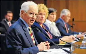  ?? THE ASSOCIATED PRESS ?? From left, Washington State Insurance Commission­er Mike Kreidler, Alaska Division of Insurance Director Lori Wing-Heier; Insurance Commission­er of Pennsylvan­ia Theresa Miller and Oklahoma Department of Insurance Commission­er John Doak, testify during a...