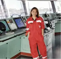  ?? FILE PHOTO ?? Third Officer Abigail Chin is one of the growing numbers of female officers onboard internatio­nal ships.