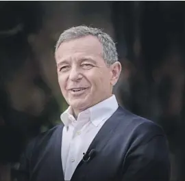  ?? ALLEN J. SCHABEN Los Angeles Times ?? EXECUTIVE CHAIRMAN Bob Iger was master of ceremonies at Disney’s shareholde­r meeting despite his recent replacemen­t as CEO by Bob Chapek.