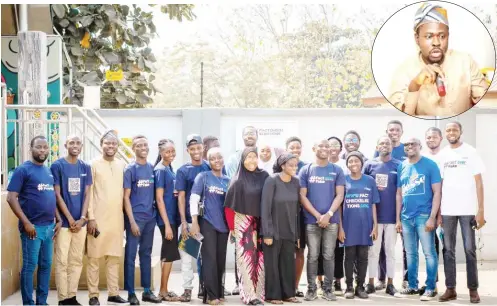  ?? ?? Olasupo with youths volunteers during February 2023 presdentia­l election