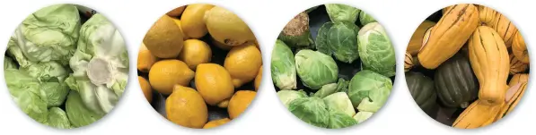  ??  ?? Cabbage lasts for weeks Wrap citrus fruits in foil Eat your sprouts inside a week Squash will keep a month or more