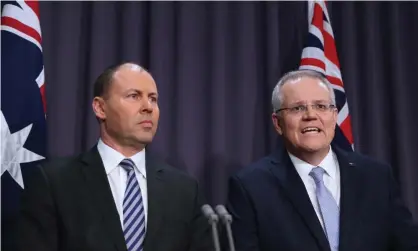  ?? Photograph: Mike Bowers for the Guardian ?? Prime minister Scott Morrison (right) and treasurer Josh Frydenberg say bringing forward tax cuts for small and medium business ‘willmean more investment, more jobs and higher wages’.