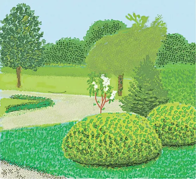  ?? © DAVID HOCKNEY ?? N.º 118, 16 DE MARZO 2020 PINTURA EN IPAD Los jardines de la casa de Normandía permitían al artista trabajan sin desplazars­e