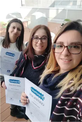  ?? ?? The LSEs with their participat­ion certificat­es at the end of the course, (from left) Dorianne Vassallo, Giorganne Cauchi and Lisa Schembri.