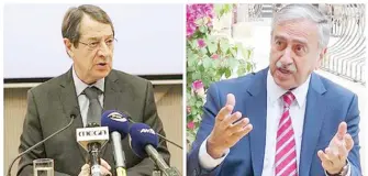  ??  ?? Greek Cypriot leader Nicos Anastasiad­es and the newly elected Turkish Cypriot leader, Mustafa Akıncı.