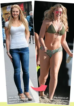  ??  ?? – was Iskra – here in 2011 to deemed “too big” 10 model as a size She showed her size 14 curv in LA last we