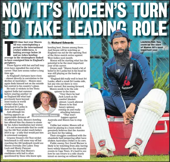  ??  ?? BENCHMARK: Swann CAP: kjdskjd jkdf f djkhfd jkjkkkjk LAUNCH-PAD: This could be the start of Moeen Ali’s most important year