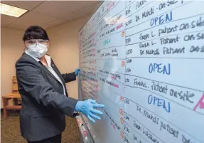  ?? RION SANDERS/USA TODAY NETWORK ?? Mary Lynne Billy, chief innovation officer, prepares a work schedule at the Indian Family Health Clinic in Great Falls, Mont.