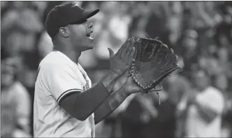  ?? The Canadian Press ?? Toronto Blue Jays starting pitcher Marcus Stroman acknowledg­es the crowd after being taken out of the game against the Baltimore Orioles during the eighth inning in Toronto on Wednesday.