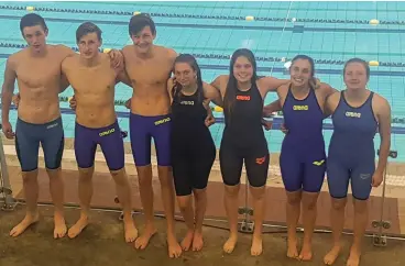  ?? Supplied Photo: ?? St Andrew’s and DSG swimmers at the Aquabear gala, from left to right, Martin Wolmarans, Davoren Swales, Craig Macpherson, Shaelyn Walker, Tayla Kapp, Toni Rafferty and Emma Podesta.