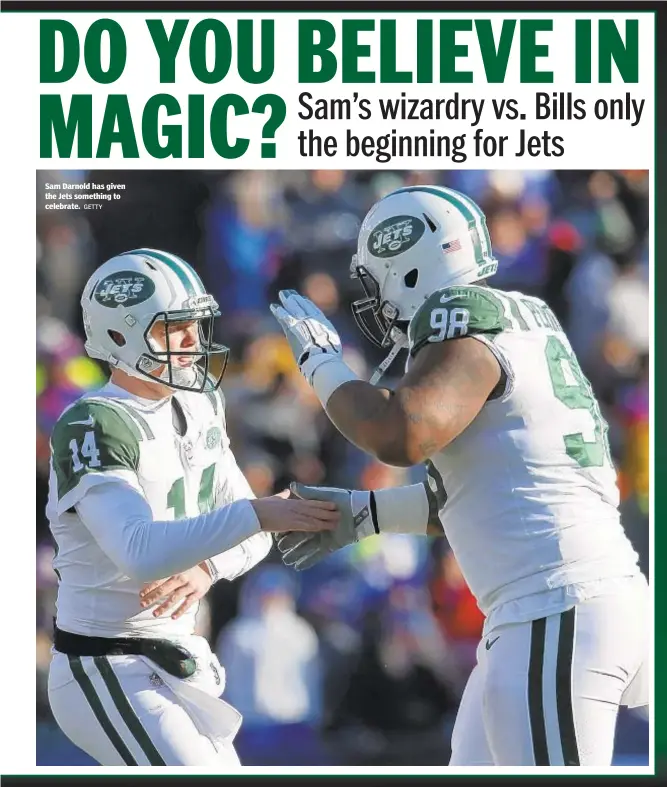  ??  ?? Sam Darnold has given the Jets something to celebrate. GETTY