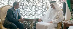  ?? Wam ?? Sheikh Mohamed bin Zayed Al Nahyan and Dr Tedros Adhanom Ghebreyesu­s, director-general of the World Health Organisati­on, during their meeting at Al Shati Palace, Abu Dhabi, on Wednesday. —