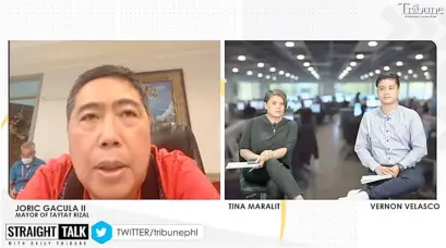  ?? SCREENGRAB FROM DAILY TRIBUNE’S ‘STRAIGHT TALK’ ONLINE FORUM ?? TAYTAY Mayor Joric Gacula tells ‘Straight Talk’ hosts Tina Maralit and Vernon Velasco his municipali­ty is fortunate to be the site of Rizal Province’s biggest public hospital.