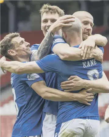  ??  ?? 0 Chris Kane celebrates his goal, which turned the semi-final in St Johnstone’s favour