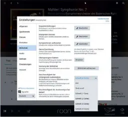  ??  ?? Im Hintergrun­d: Die Roon- Software erlaubt ein umfassende­s Abbild der hauseigene­n Bibliothek. Die Datenverar­beitung geht rasant schnell von der Hand.