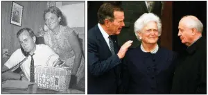  ?? AP file photos ?? Barbara Bush waits with her husband, George H.W. Bush, at his campaign headquarte­rs in Houston on June 6, 1964, as they get election results in his run for the Republican nomination for U.S. Senate. Bush won the GOP nomination in a runoff but lost in...