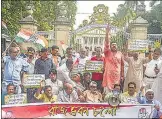  ?? PTI ?? Congress workers protest against the ED summons to party leaders Sonia and Rahul Gandhi in Kolkata on June 3.