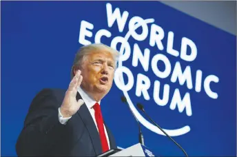  ?? AP PHOTO ?? President Donald Trump delivers a speech to the World Economic Forum in Davos.