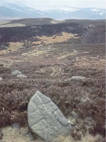  ??  ?? An early Latin cross incised on a granite boulder which sits at the side of the track north of Tarfside. Read more about it at the top of the left-hand column.