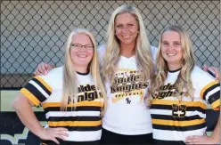  ?? PHOTO BY TOM KILLIPS, PROVIDED BY SAINT ROSE ATHLETICS ?? Seniors Shannon Moore (left) and Kylee Warner (right), pictured with Head Coach Abby Arceneaux, may have played their final games at Saint Rose earlier this month.