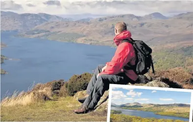  ??  ?? Magnificen­t The view from the top of Ben A’an. The island of Inchcaillo­ch on Loch Lomond, inset