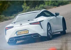  ??  ?? On smooth surfaces, you can enjoy the LC500’S fine handling balance and adjustabil­ity to the full; typical UK roads introduce its flawed ride to the mix.
