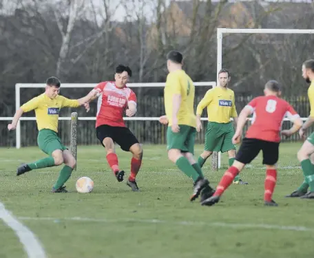  ??  ?? Farringdon Detached (red) in action against Gateshead Leam Rangers last season before lockdown hit.