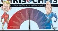  ?? ?? Match rained off The referees determined this week’s Chris v Chris fixture be cancelled due to Cyclone Gabrielle causing a uneven playing field, making it too unfair to judge. Hopes are high for a resumption of play next week, when Parliament is expected to get back into action- and Luxon might also be able to deliver his state of the nation soon.