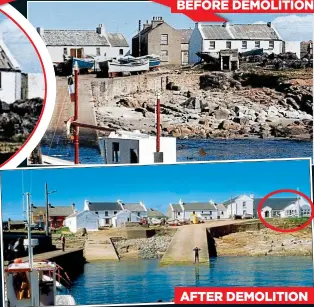  ??  ?? Rubble bRewing:
Neville Presho’s house was visible as you approach Tory
Island, but then when he landed on the island in 1994 it had been destroyed and replaced by a car park, circled right
AFTER DEMOLITION