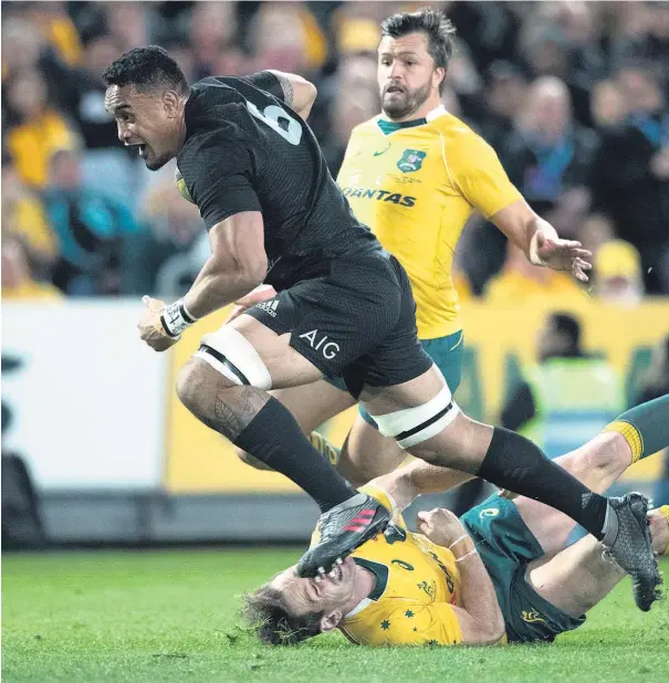  ??  ?? Jerome Kaino was one of six All Black try-scorers against Australia last night, and was part of a dominant pack.