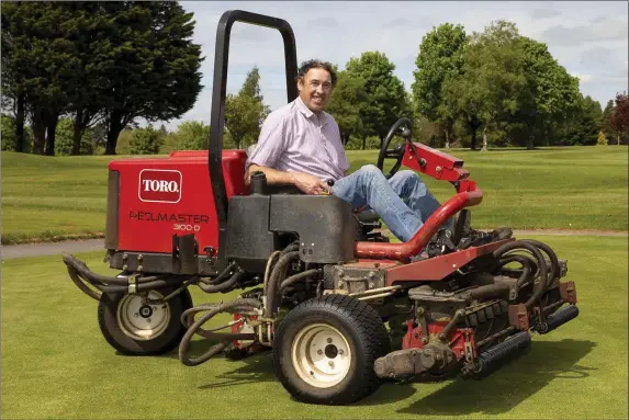  ??  ?? Greenkeepe­r Seamus Power working hard on the upkeep of New Ross golf course which will re-open to members living within a five km radius on Monday.