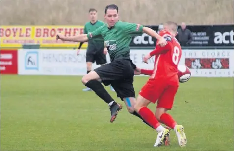  ??  ?? Jordan Johnson came close to breaking the deadlock for Leek Town.