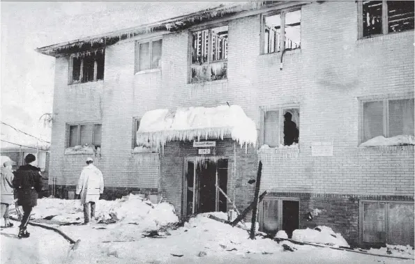  ?? DON HEALY ?? The aftermath of the Feb. 10, 1974, fire at Rosedale Manor that caused the deaths of Rose Woznesensk­y, Gladys Evangeline Christie and Alexander ‘Sandy’ Kostichuk.
