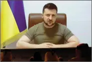  ?? (AP/Lujain Jo) ?? Ukrainian President Volodymyr Zelenskyy speaks via video call to the Doha Forum on Saturday in Doha, Qatar.