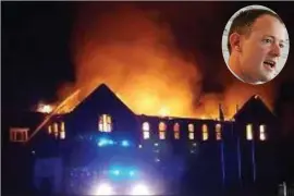  ??  ?? Fire rips through the building at the Patrician Academy in 2016.