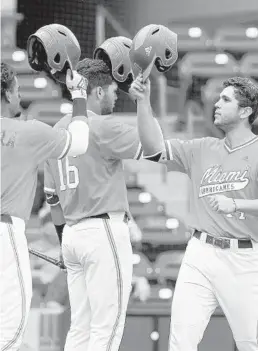  ?? BEN MCKEOWN/MIAMI ATHLETICS ?? The Hurricanes opened play in the ACC Tournament on Thursday with a 10-3 win over Virginia in Durham, N.C.