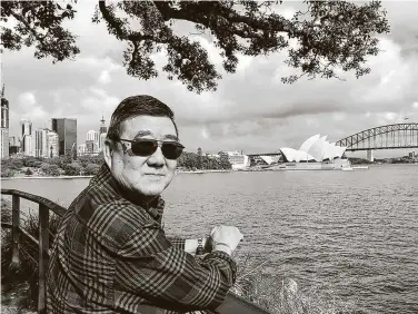  ?? LuWang / Associated Press ?? MingWang — shown inMarch in Sydney, Australia — was sickened that month on a cruise from Australia with his wife. After 74 days in the hospital and various treatments, the 71-year-old Nebraska man died in June.