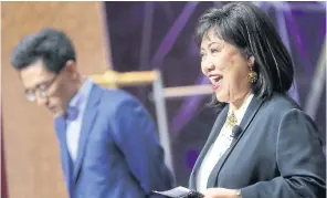  ?? PATTARACHA­I PREECHAPAN­ICH ?? Fetco chairwoman Voravan Tarapoom, right, and Paiboon Nalinthran­gkurn, chief executive of Tisco Securities, say the confidence level of institutio­nal investors, both local and foreign, is bearish for the first time in nine months.