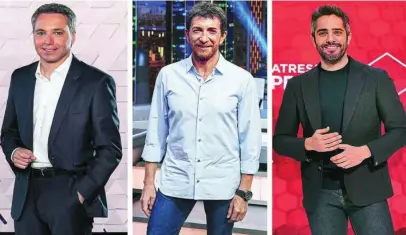  ?? ATRESMEDIA ?? Vicente Vallés, Pablo Motos y Roberto Leal protagoniz­an La Milla de Oro de la televisión