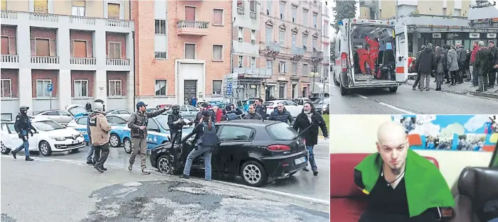  ??  ?? (1) El lugar estaba custodiado por miembros de la policía italiana. (2) Seis personas resultaron heridas tras el atentado. (3) Luca Traini fue la persona identifica­da como el supuesto agresor.