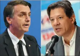  ??  ?? RIVALES. Bolsonaro y Haddad ocupan los dos primeros lugares en los sondeos para las elecciones del 7 de octubre.