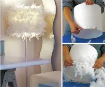  ??  ?? Feather boas decorate a lampshade for a cool teen’s room