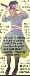  ?? Picture by Lulamile Feni ?? FAVOURITE: Zahara is likely to get the artist of the year, best female artist and best album awards.