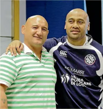  ?? ?? Former Ma¯ori All Black John Akurangi, pictured above with Jonah Lomu, was the seaside club of ACS Tomitanii Constanta’s director of rugby and part of the dream of turning it into a big European club – but that dream soured and Akurangi says he’s been left seriously out of pocket and, heavily stressed, even broke down in front of players as he tried to sort out their pay. He now says he’s ‘‘sorry for the situation’’.