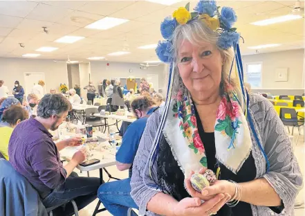  ?? TINA COMEAU ?? Diane Axent was overwhelme­d with the support and enthusiasm for a Ukrainian Pysanky Egg workshop and fundraiser held in Digby on March 6, which raised funds for the Red Cross Ukraine Humanitari­an Crisis Appeal and was also aimed at letting the people of Ukraine know that Nova Scotians stand in solidarity with them.