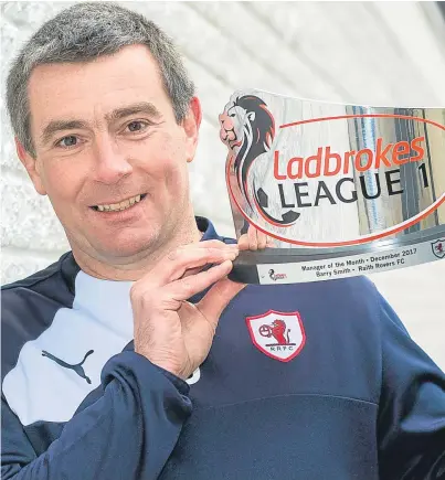  ?? SNS. ?? Barry Smith has been presented with the Ladbrokes League One manager of the month award.
