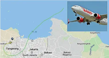  ?? FLIGHTRADA­R24 ?? Lion Air flight JT610 was due to fly from Jakarta to Pangkal Pinang when it disappeare­d off the radar.