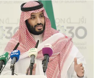  ?? FAYEZ NURELDINE/AFP/GETTY IMAGES ?? Prince Mohammed bin Salman, Saudi defence minister and deputy crown prince, heads economic policy-making. Included in his plan is a partial initial public offering of Aramco.